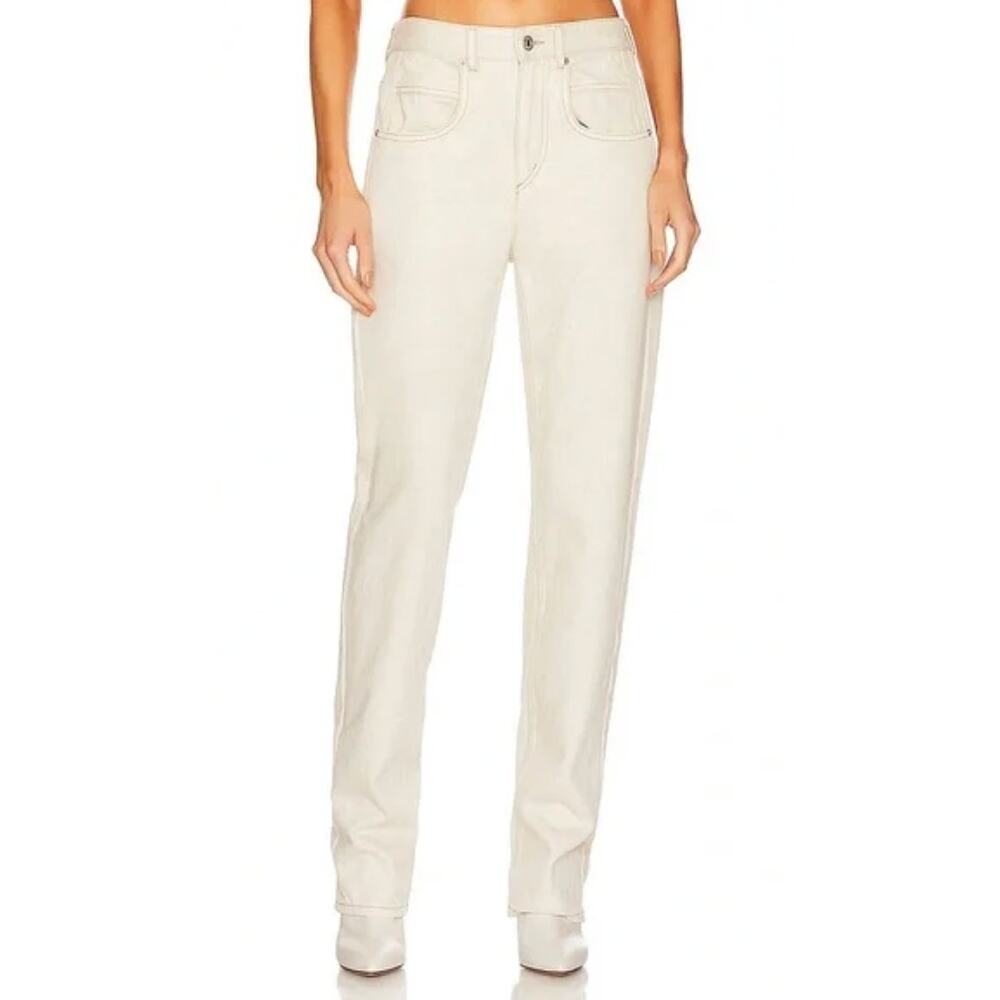 ISABEL MARANT ETOILE Vendelia High Rise Straight Leg Jeans US 2 Off White Ecru